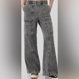 GAP Denim High Rise Pull On Wide Leg Jeans Women SZ Medium Black Wash